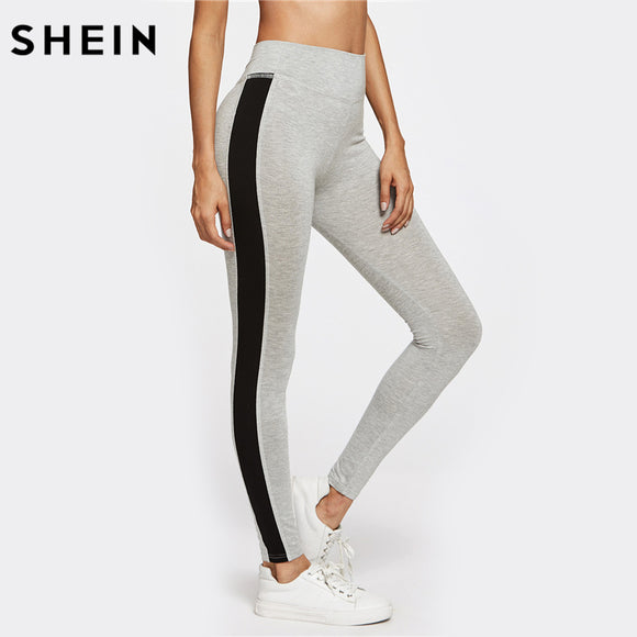 SHEIN Contrast Panel Side Heather Knit Leggings Color Block Workout Leggings Fitness Clothing New Women Leggings - LEGGINGS 'N' THINGS