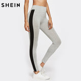 SHEIN Contrast Panel Side Heather Knit Leggings Color Block Workout Leggings Fitness Clothing New Women Leggings - LEGGINGS 'N' THINGS