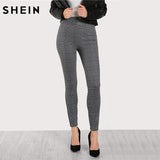 SHEIN Elasticized Waist Plaid Leggings Casual Winter Pants Women High Waist Leggings Grey Womens Leggings Pants - LEGGINGS 'N' THINGS