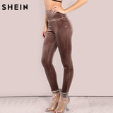 SHEIN Velvet Leggings Womens Leggings Pants Brown Winter Warm Leggings Ladies Autumn Activewear Fitness Leggings - LEGGINGS 'N' THINGS