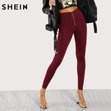 SHEIN Leggings Women Workout Clothes for Women Burgundy High Waisted Zip Front Leggings Casual Fitness Clothing - LEGGINGS 'N' THINGS