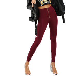 SHEIN Leggings Women Workout Clothes for Women Burgundy High Waisted Zip Front Leggings Casual Fitness Clothing - LEGGINGS 'N' THINGS