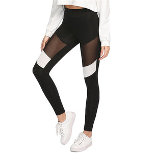 SHEIN Women Workout Leggings Black Fitness Womens Clothing Contrast Mesh Color Block Two Tone Mesh Insert Leggings - LEGGINGS 'N' THINGS