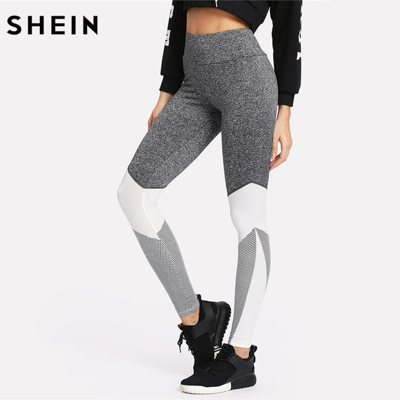 SHEIN Fitness Leggings Women Workout Clothes for Women Activewear Color Block Wide Waistband Cut and Sew Leggings - LEGGINGS 'N' THINGS