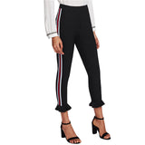 SHEIN Striped Side Ruffle Hem Sporting Leggings Black Highwaist Ruffle Women Casual Trousers 2018 Spring Active Leggings - LEGGINGS 'N' THINGS