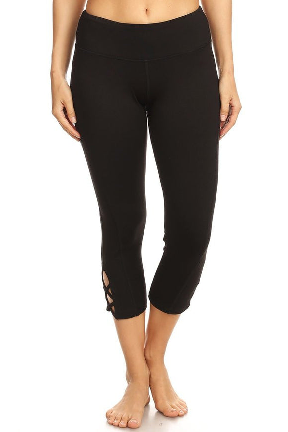 Black hi-rise legging with a side crisscross strap cutout - LEGGINGS 'N' THINGS