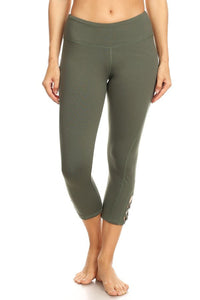 Olive hi-rise legging with a side crisscross strap cutout - LEGGINGS 'N' THINGS